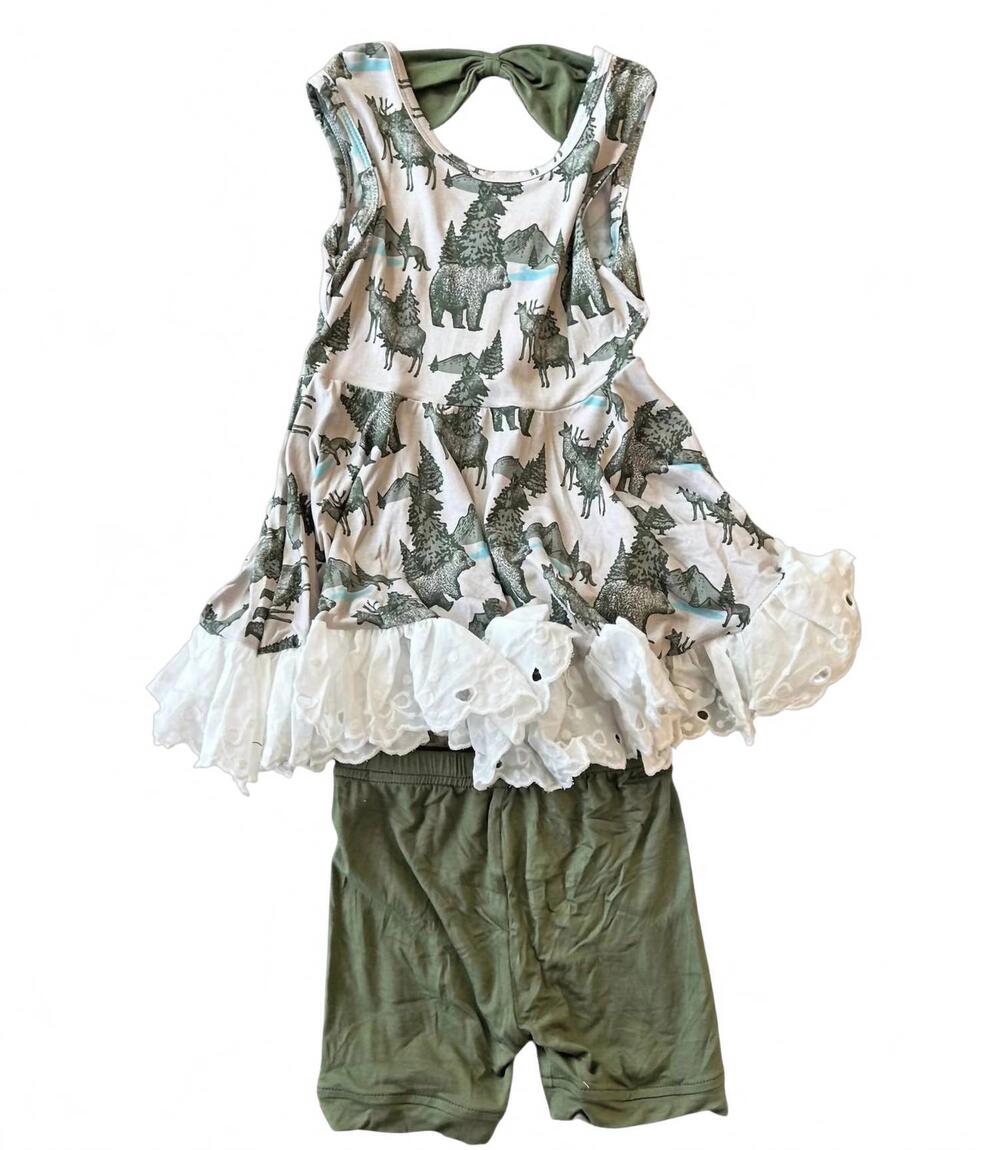 NEW LAREE + CO. girl's samuel woodland animals bamboo short sleeve tunic and sho